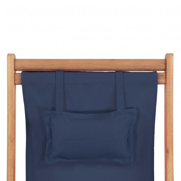 Folding Beach Chair Fabric And Wooden Frame Blue with Pillow Image 7
