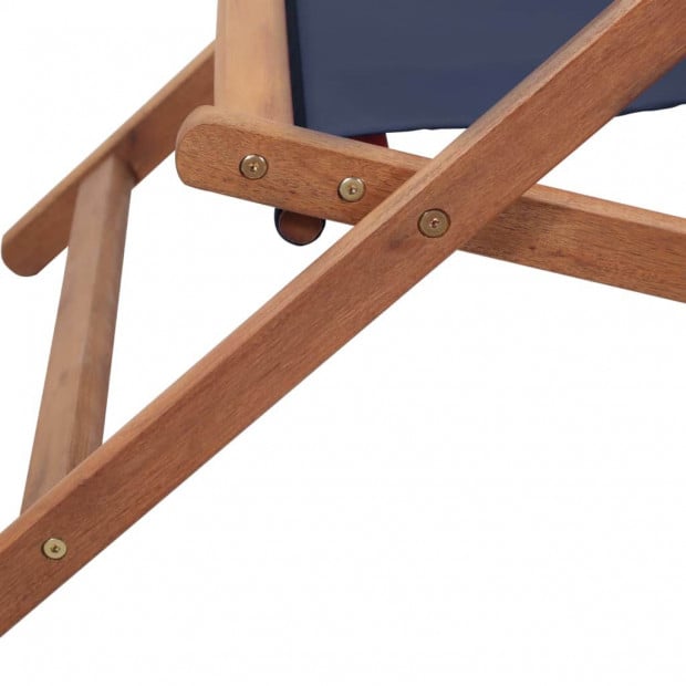 Folding Beach Chair Fabric And Wooden Frame Blue with Pillow Image 9