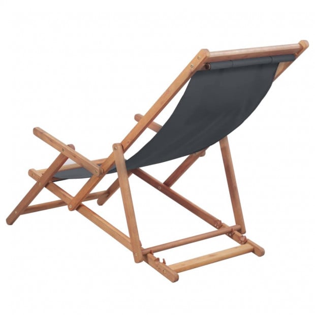 Folding Beach Chair Fabric And Wooden Frame Grey 112/119/127 cm Image 2