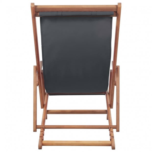 Folding Beach Chair Fabric And Wooden Frame Grey 112/119/127 cm Image 3