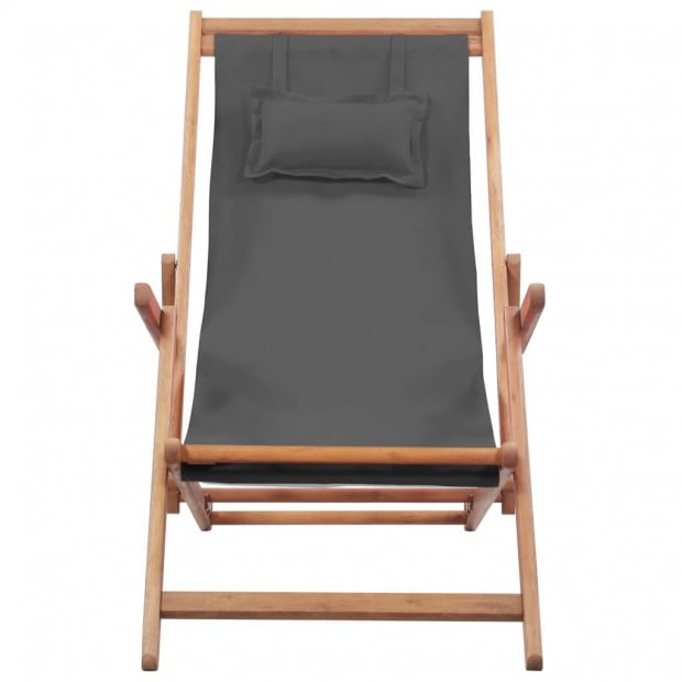 Folding Beach Chair Fabric And Wooden Frame Grey 112/119/127 cm Image 4