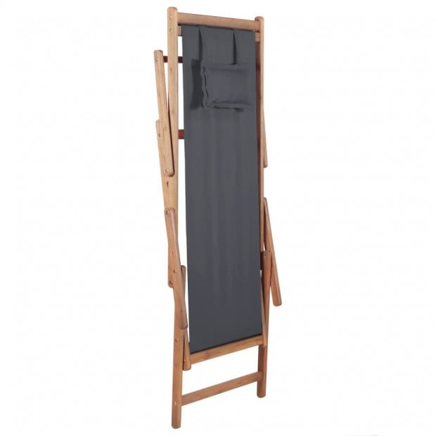 Folding Beach Chair Fabric And Wooden Frame Grey 112/119/127 cm Image 6