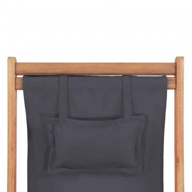Folding Beach Chair Fabric And Wooden Frame Grey 112/119/127 cm Image 7