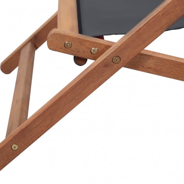 Folding Beach Chair Fabric And Wooden Frame Grey 112/119/127 cm Image 8
