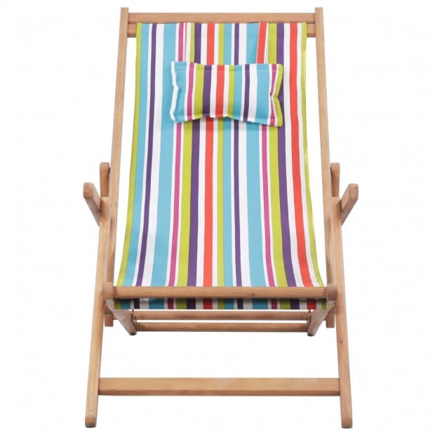 Folding Beach Chair Fabric And Wooden Frame Multicolour with Pillow Image 2