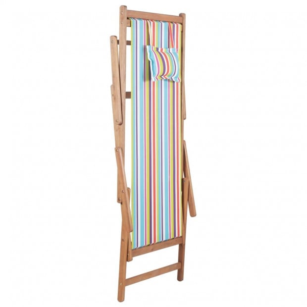 Folding Beach Chair Fabric And Wooden Frame Multicolour with Pillow Image 4