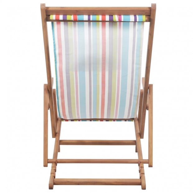Folding Beach Chair Fabric And Wooden Frame Multicolour with Pillow Image 5