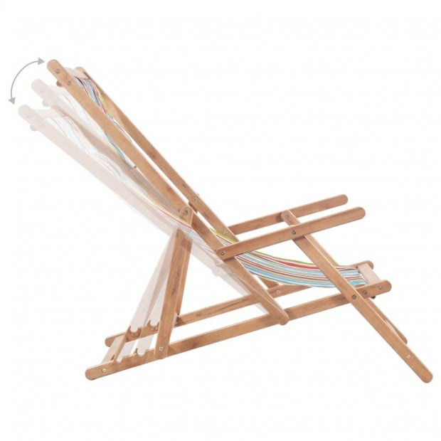 Folding Beach Chair Fabric And Wooden Frame Multicolour with Pillow Image 6