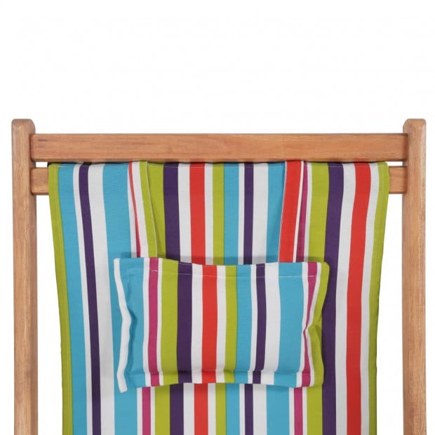 Folding Beach Chair Fabric And Wooden Frame Multicolour with Pillow Image 7