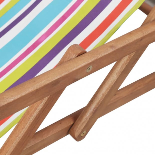 Folding Beach Chair Fabric And Wooden Frame Multicolour with Pillow Image 8
