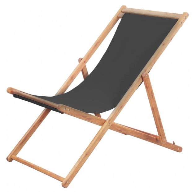 Folding Beach Chair Fabric And Wooden Frame Grey 98.5/100/106 cm