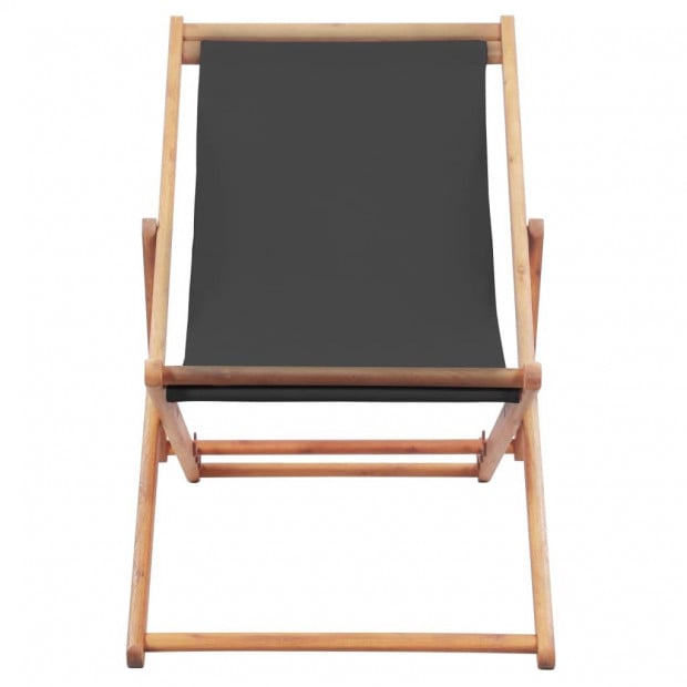 Folding Beach Chair Fabric And Wooden Frame Grey 98.5/100/106 cm Image 2