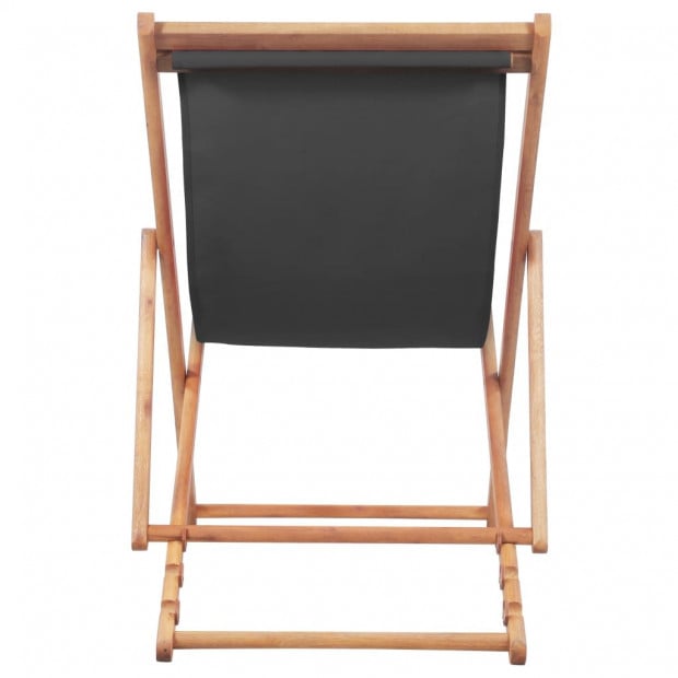 Folding Beach Chair Fabric And Wooden Frame Grey 98.5/100/106 cm Image 3
