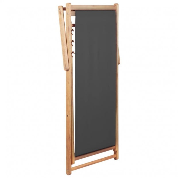 Folding Beach Chair Fabric And Wooden Frame Grey 98.5/100/106 cm Image 5