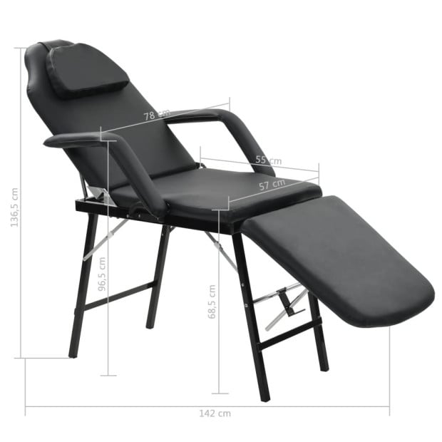 Portable Facial Treatment Chair Faux Leather 185x78x76 Cm Black Image 9
