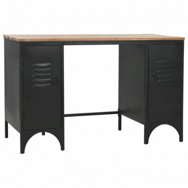 Double Pedestal Desk Solid Firwood And Steel 120x50x76 Cm Image 6