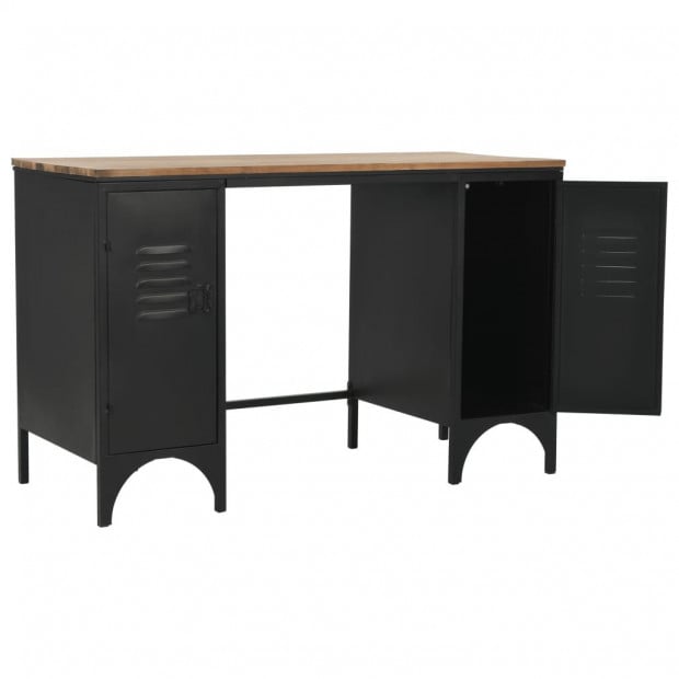 Double Pedestal Desk Solid Firwood And Steel 120x50x76 Cm Image 10
