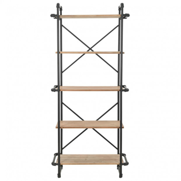 Bookcase Solid Firwood And Steel 80x42x180 Cm Image 3