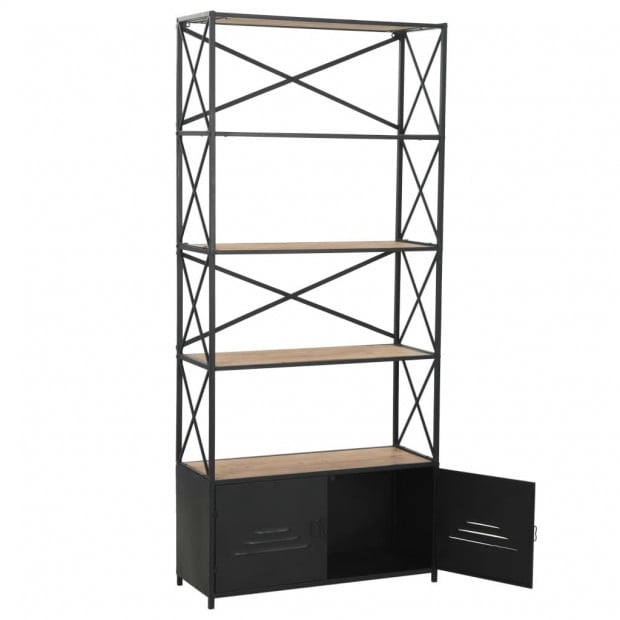 Bookcase Solid Firwood And Steel 80x32.5x180 Cm Image 7