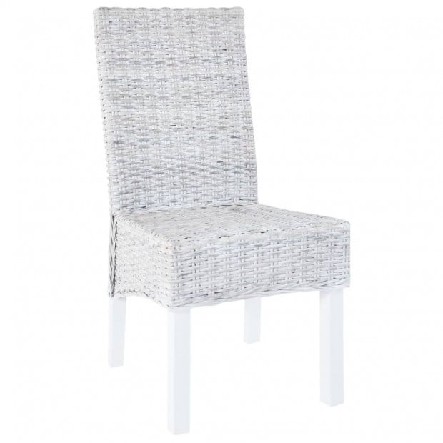 Dining Chairs 2 Pcs Grey Kubu Rattan And Mango Wood Image 2