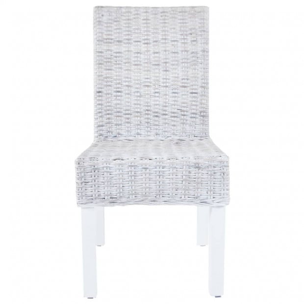 Dining Chairs 2 Pcs Grey Kubu Rattan And Mango Wood Image 3