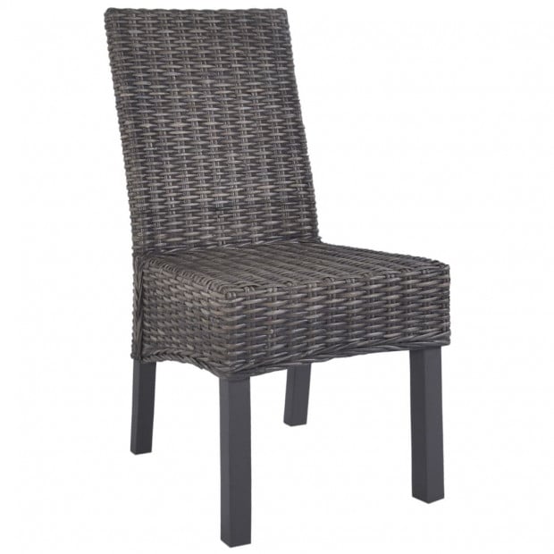 Dining Chairs 2 Pcs Brown Kubu Rattan And Mango Wood Image 2