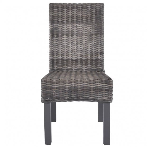 Dining Chairs 2 Pcs Brown Kubu Rattan And Mango Wood Image 3