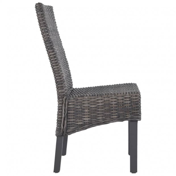 Dining Chairs 2 Pcs Brown Kubu Rattan And Mango Wood Image 4