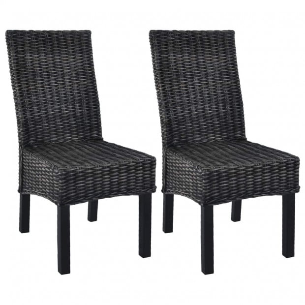 Dining Chairs 2 Pcs Black Kubu Rattan And Mango Wood