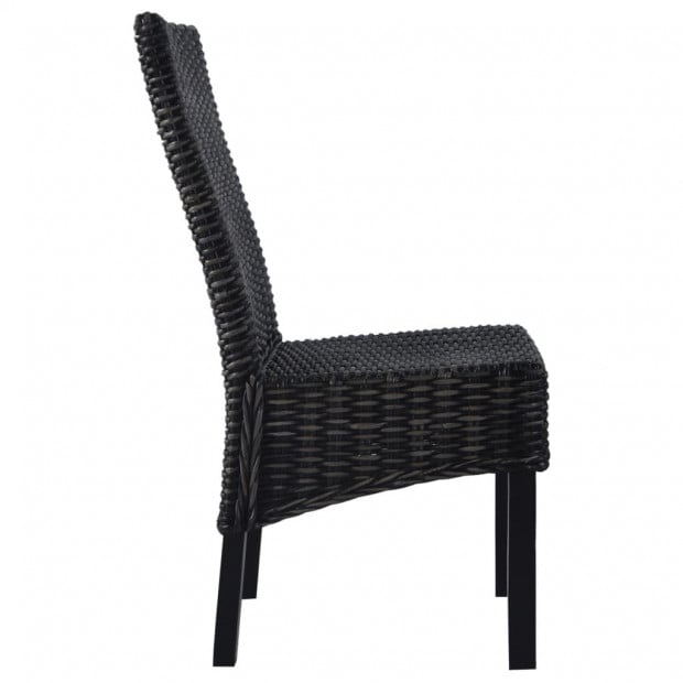 Dining Chairs 2 Pcs Black Kubu Rattan And Mango Wood Image 2