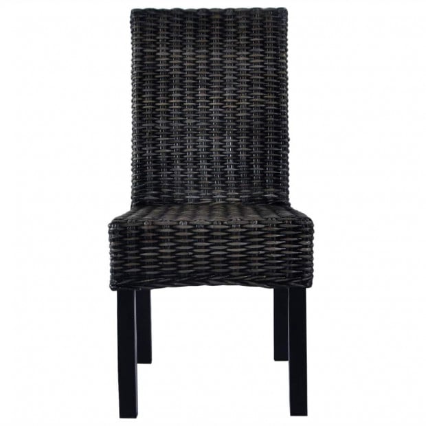 Dining Chairs 2 Pcs Black Kubu Rattan And Mango Wood Image 3