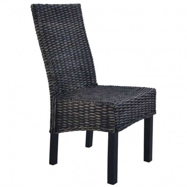Dining Chairs 2 Pcs Black Kubu Rattan And Mango Wood Image 4