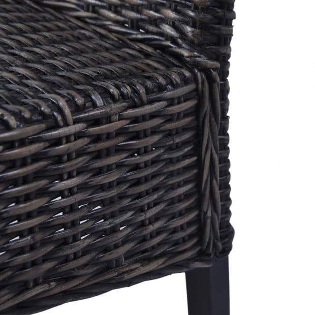 Dining Chairs 2 Pcs Black Kubu Rattan And Mango Wood Image 6