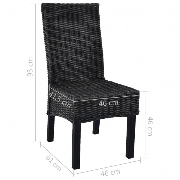 Dining Chairs 2 Pcs Black Kubu Rattan And Mango Wood Image 8
