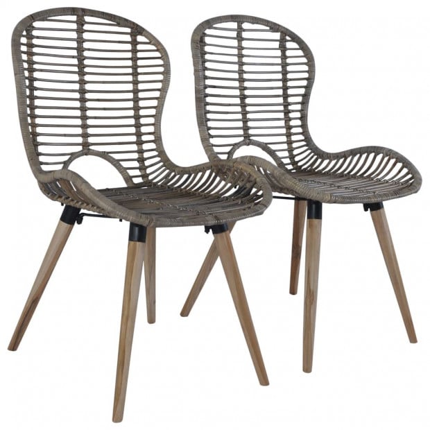 Dining Chairs 2 Pcs Brown Natural Rattan