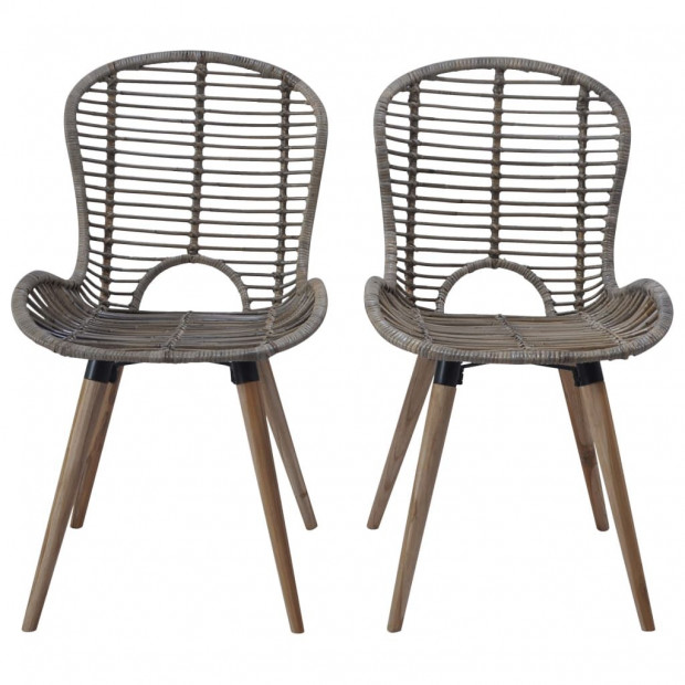 Dining Chairs 2 Pcs Brown Natural Rattan Image 2
