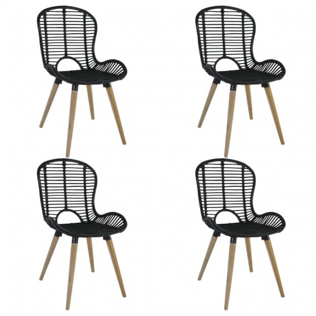 Dining Chairs 4 Pcs Black Natural Rattan