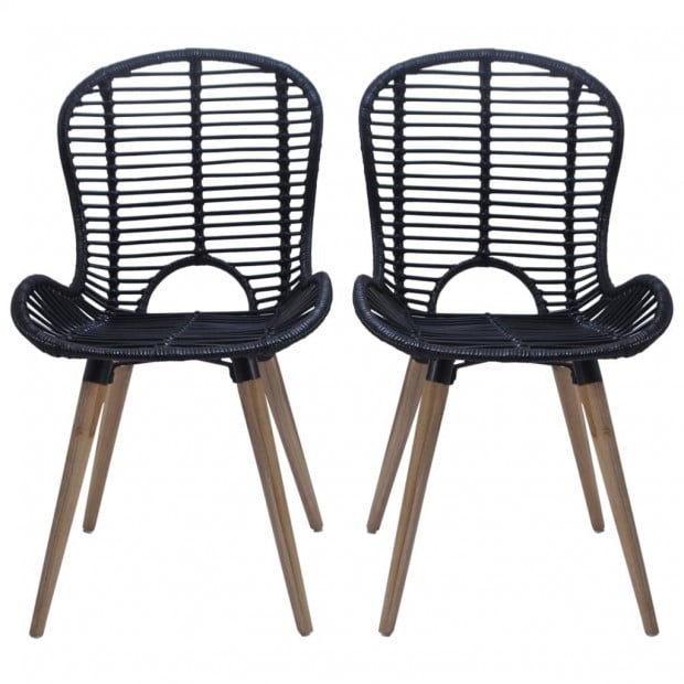 Dining Chairs 4 Pcs Black Natural Rattan Image 2