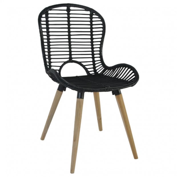 Dining Chairs 4 Pcs Black Natural Rattan Image 3