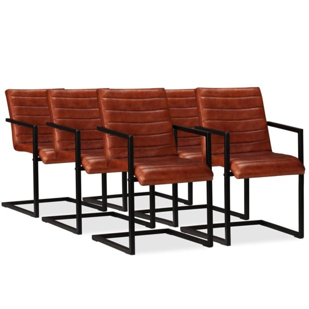Dining Chairs 6 Pcs Brown Real Leather