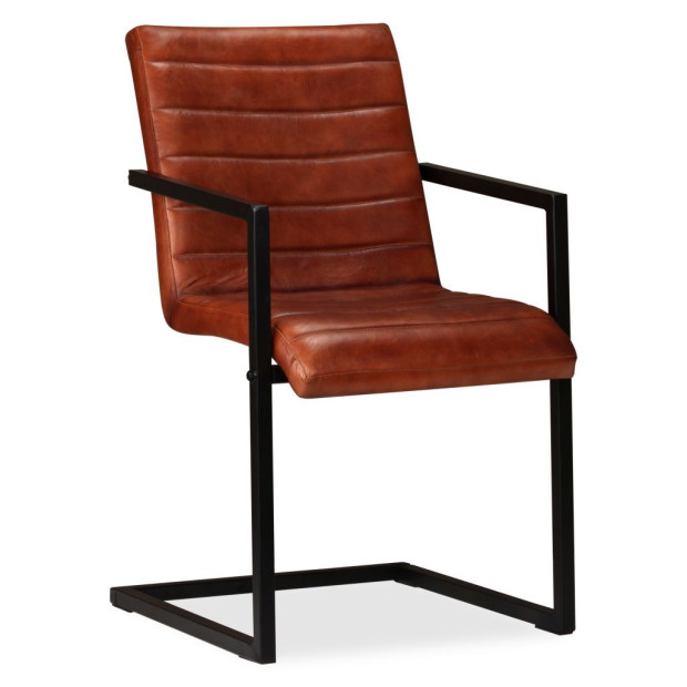 Dining Chairs 6 Pcs Brown Real Leather Image 3
