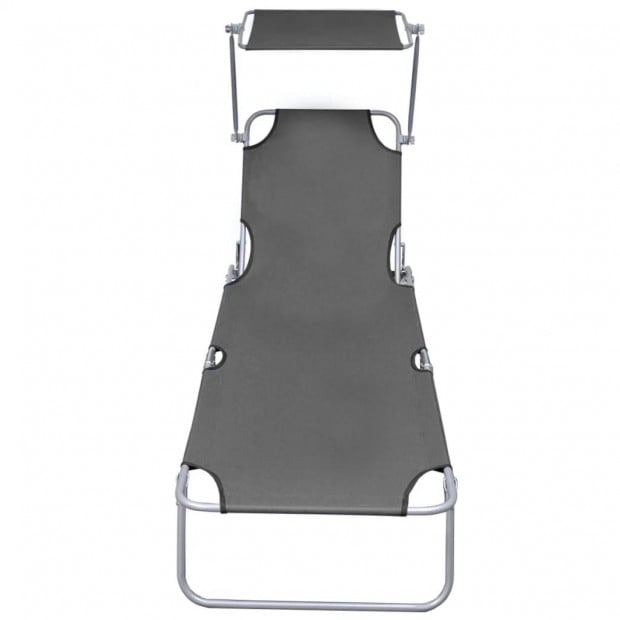 Folding Sun Lounger With Canopy Steel Grey Image 3
