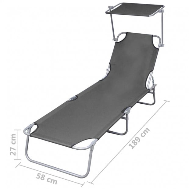 Folding Sun Lounger With Canopy Steel Grey Image 7