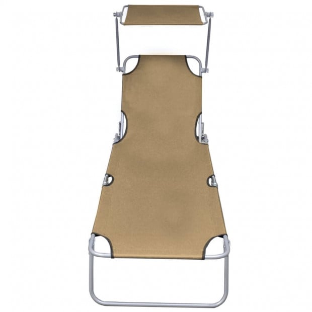 Folding Sun Lounger With Canopy Steel Taupe Image 2