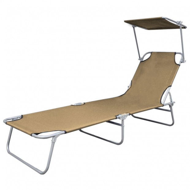 Folding Sun Lounger With Canopy Steel Taupe Image 3