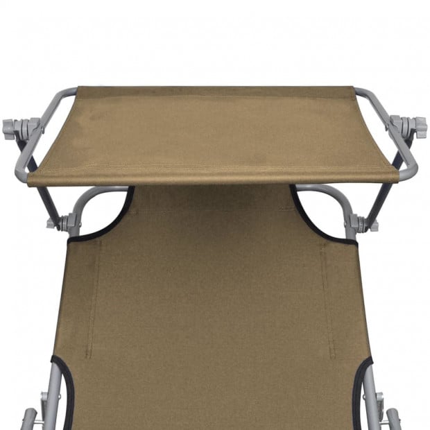 Folding Sun Lounger With Canopy Steel Taupe Image 5