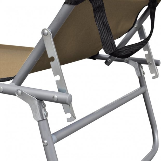 Folding Sun Lounger With Canopy Steel Taupe Image 6