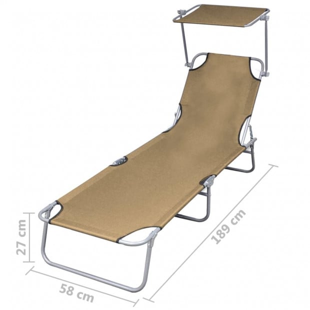 Folding Sun Lounger With Canopy Steel Taupe Image 7