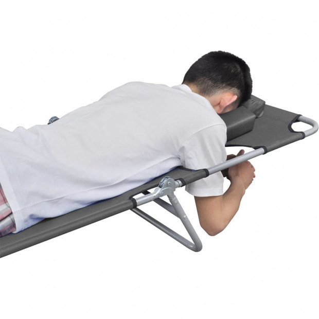 Foldable Sunlounger With Head Cushion Adjustable Backrest Grey Image 2