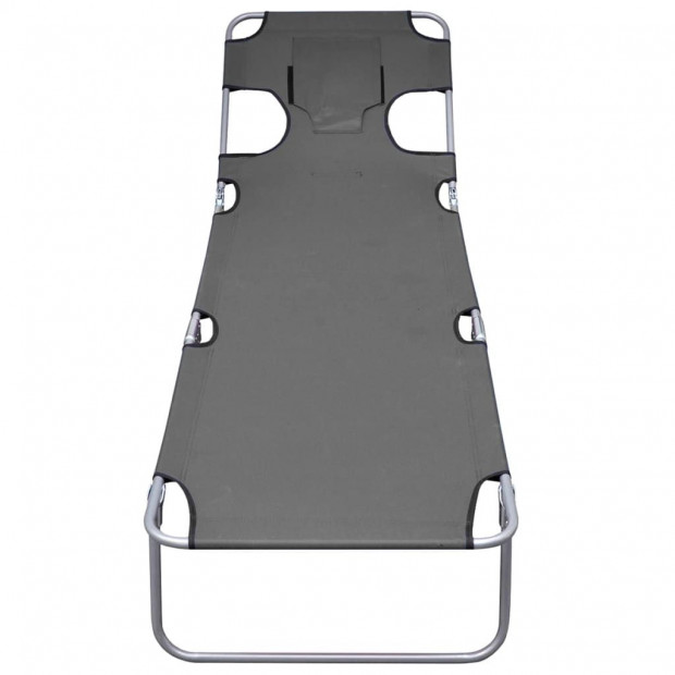 Foldable Sunlounger With Head Cushion Adjustable Backrest Grey Image 4